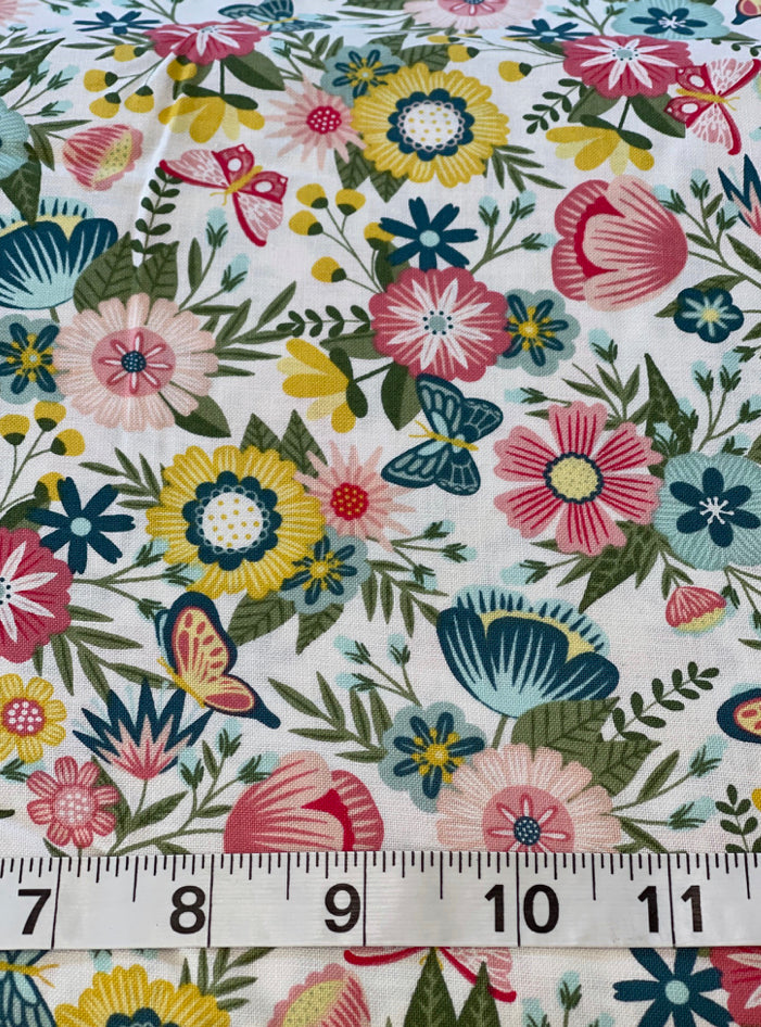 Fabric Floral (456) Pretty Multicoloured Floral Tamborine to Tilba