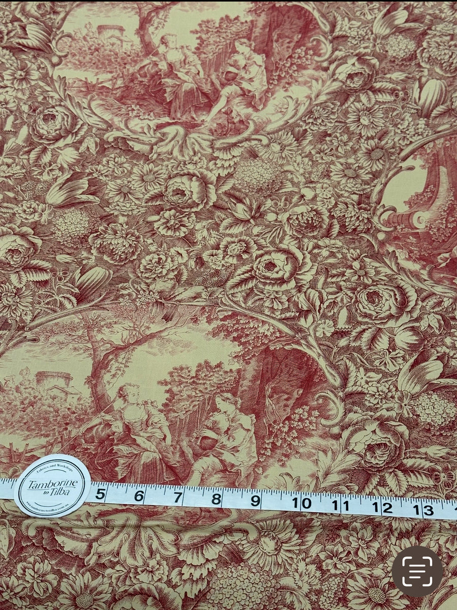 Fabric - Yuwa - (2986) Raspberry & Burgundy Toile – Tamborine to Tilba