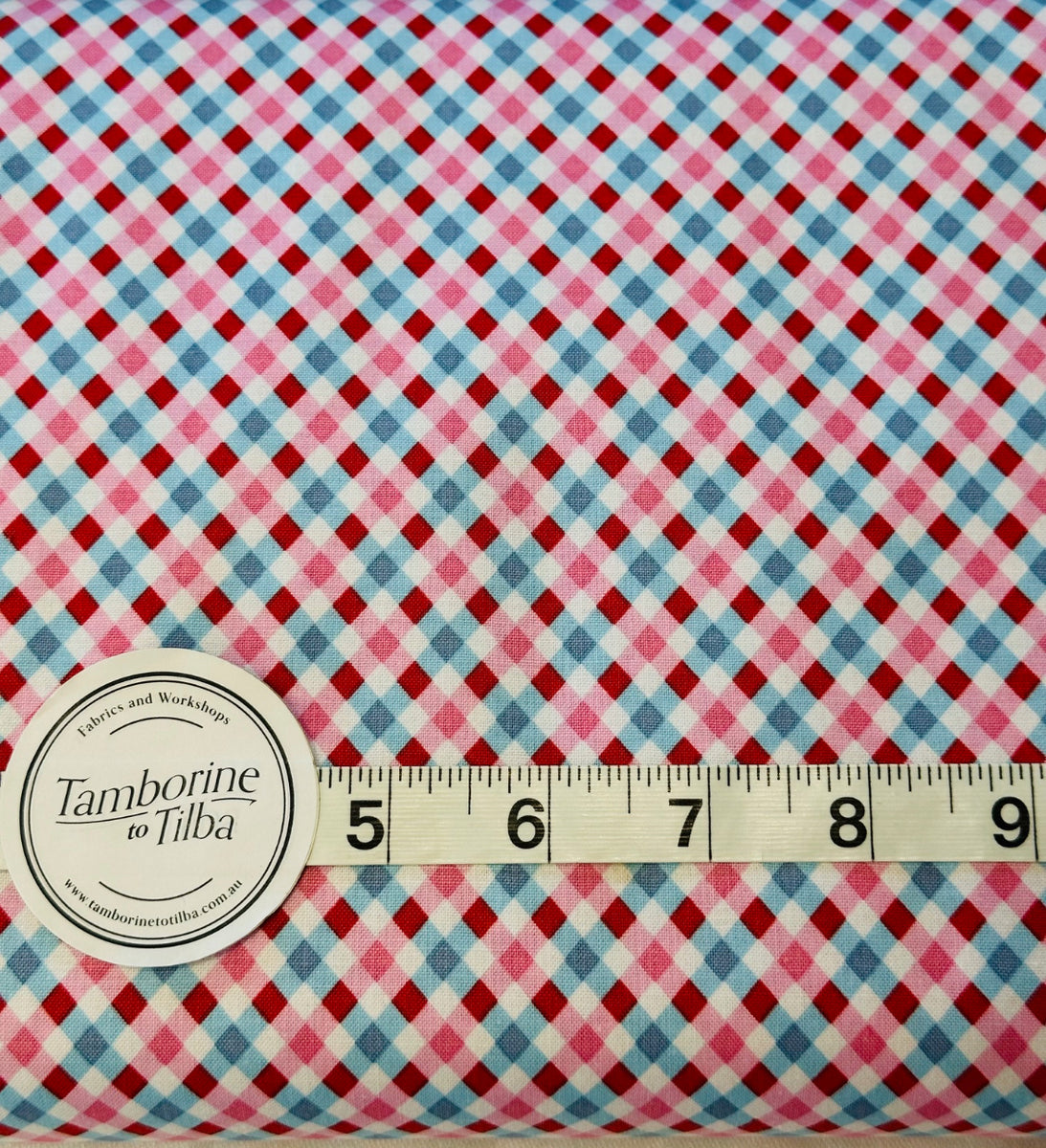 Fabric - Checks & Plaids - (2641) Pink, Blue & Red Diagonal Plaid ...